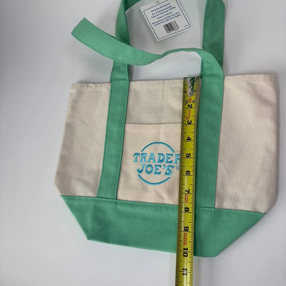 NWT Trader Joe’s Spring‎ 2025 Mini Canvas Bag Green and Blue Pastels